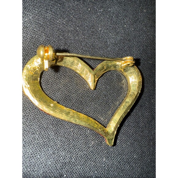 Lot of 3 Heart Brooch Pins – Vintage Style Gold & Silver Tone Rhinestone Red - Picture 10 of 11